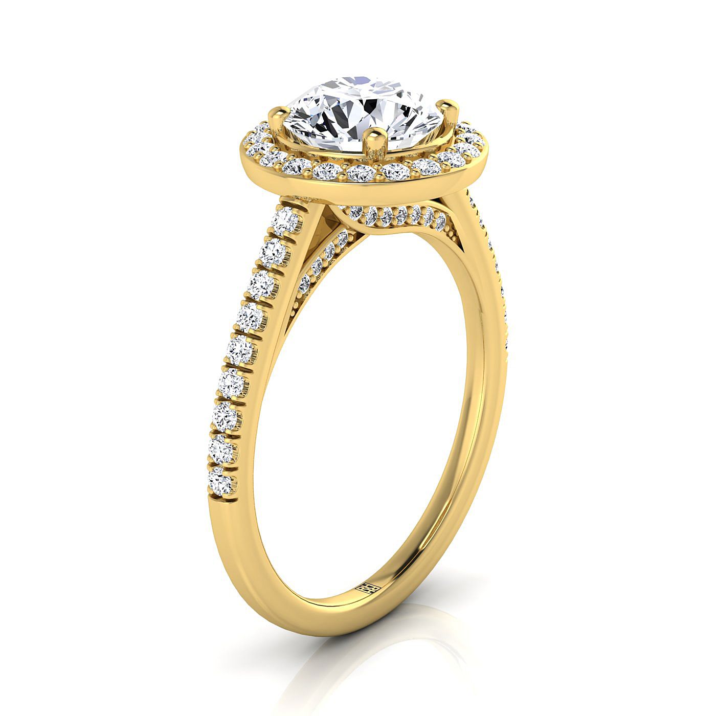 14K Yellow Gold Round Brilliant Garnet French Pave Halo Secret Gallery Diamond Engagement Ring -3/8ctw
