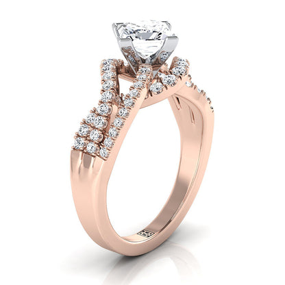 14K Rose Gold Princess Cut Bypass Twist French Pave Swirl Diamond Engagement Ring -1/2ctw
