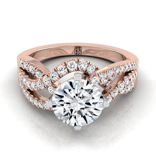 14K Rose Gold Round Brilliant Bypass Twist French Pave Swirl Diamond Engagement Ring -1/2ctw