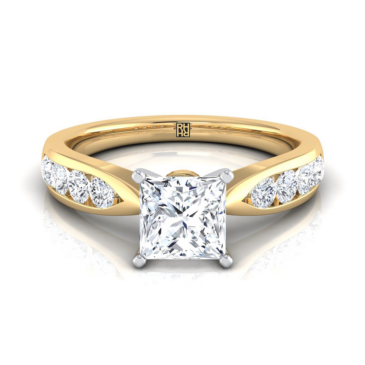 14K Yellow Gold Princess Cut Pinched Channel Diamond Channel Engagement Ring -3/8ctw
