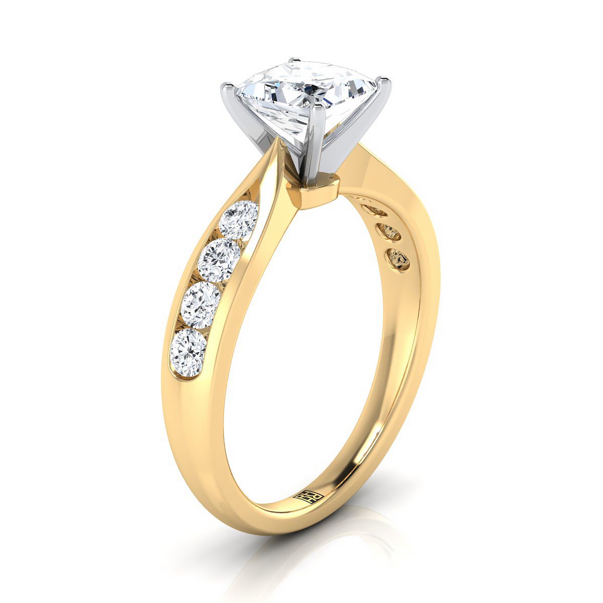 14K Yellow Gold Princess Cut Pinched Channel Diamond Channel Engagement Ring -3/8ctw