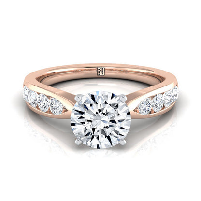 14K Rose Gold Round Brilliant Pinched Channel Diamond Channel Engagement Ring -3/8ctw
