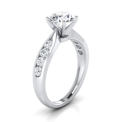 18K White Gold Round Brilliant Pinched Channel Diamond Channel Engagement Ring -3/8ctw