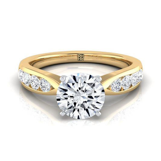 18K Yellow Gold Round Brilliant Pinched Channel Diamond Channel Engagement Ring -3/8ctw