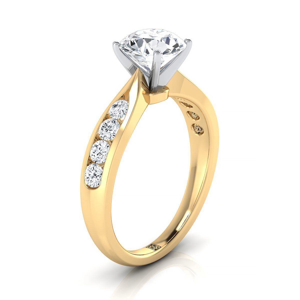 14K Yellow Gold Round Brilliant Pinched Channel Diamond Channel Engagement Ring -3/8ctw