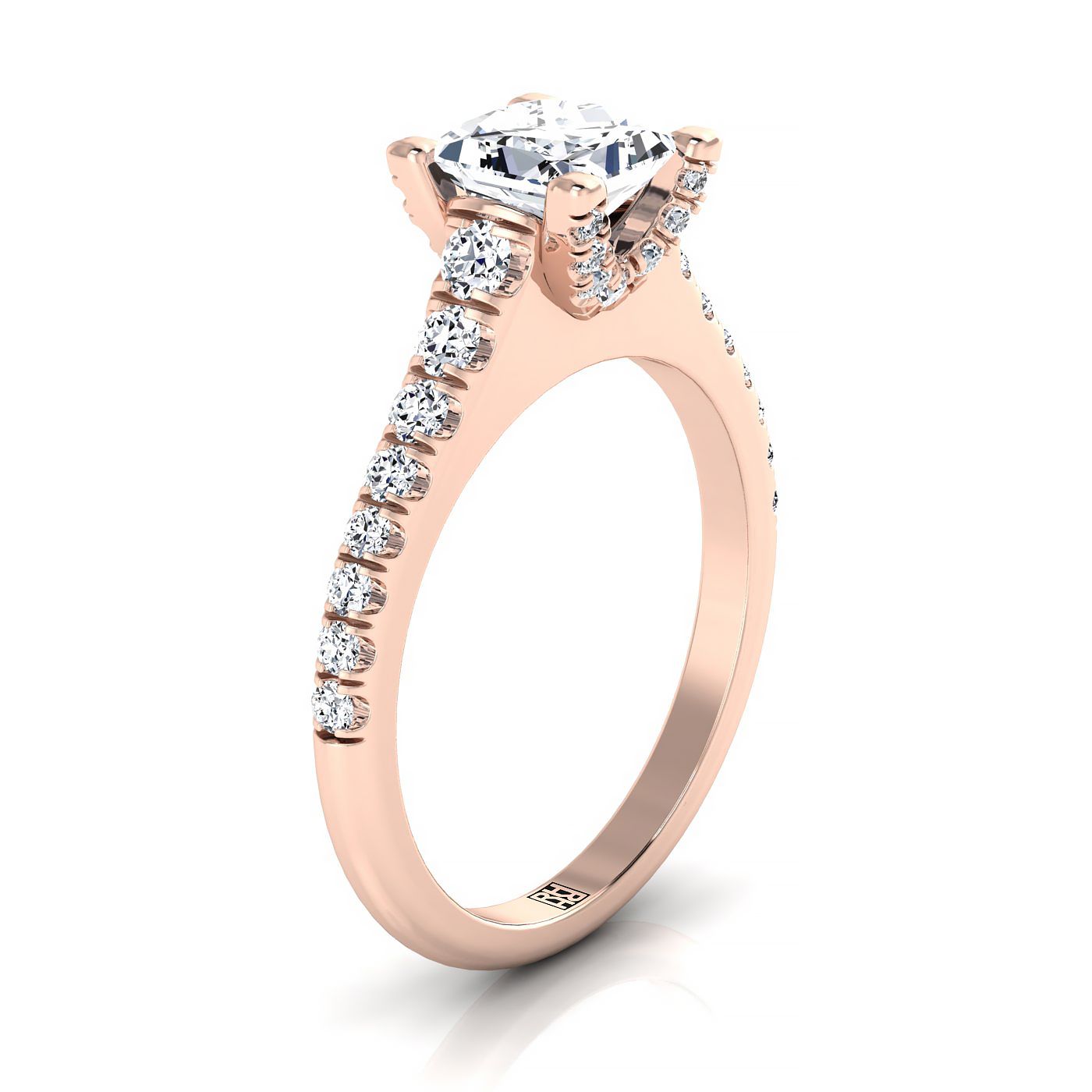 14K Rose Gold Princess Cut Diamond Pave Prong Linear Engagement Ring -1/2ctw