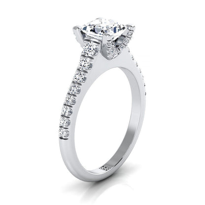 18K White Gold Princess Cut Diamond Pave Prong Linear Engagement Ring -1/2ctw