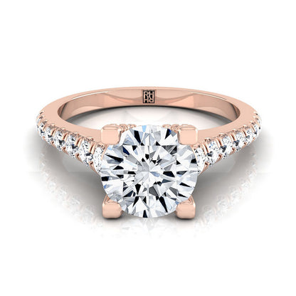 14K Rose Gold Round Brilliant Diamond Pave Prong Linear Engagement Ring -1/2ctw
