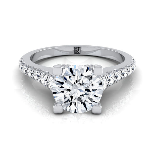 Platinum Round Brilliant Diamond Pave Prong Linear Engagement Ring -1/2ctw
