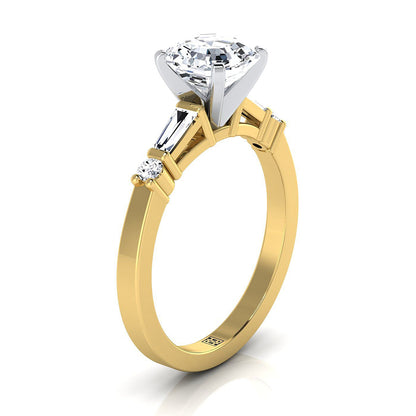 14K Yellow Gold Asscher Cut Diamond Simple Baguette and Round Solitaire Engagement Ring -1/4ctw