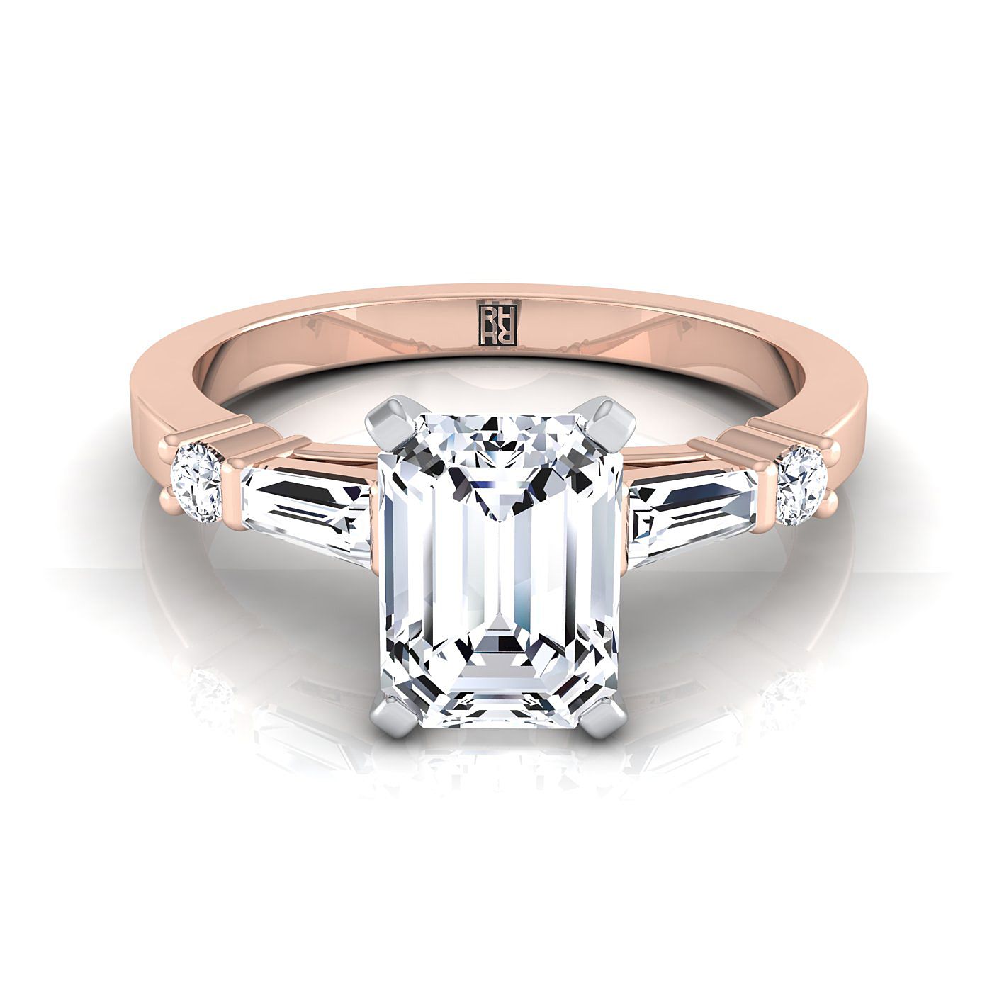 14K Rose Gold  Diamond Simple Baguette and Round Solitaire Engagement Ring -1/4ctw