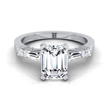 18K White Gold  Diamond Simple Baguette and Round Solitaire Engagement Ring -1/4ctw