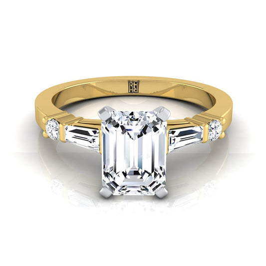 18K Yellow Gold  Diamond Simple Baguette and Round Solitaire Engagement Ring -1/4ctw