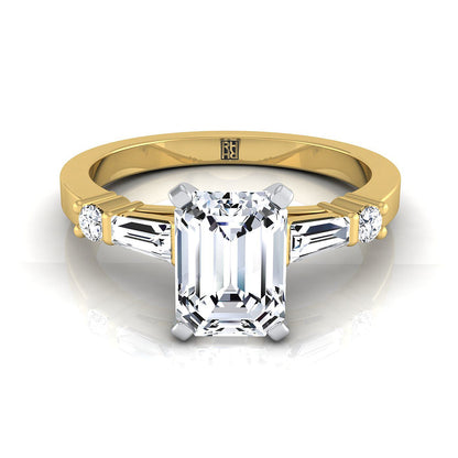 14K Yellow Gold  Diamond Simple Baguette and Round Solitaire Engagement Ring -1/4ctw