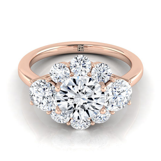 14K Rose Gold Round Brilliant Modern Three Stone Blossom Diamond Engagement Ring -1-3/4ctw