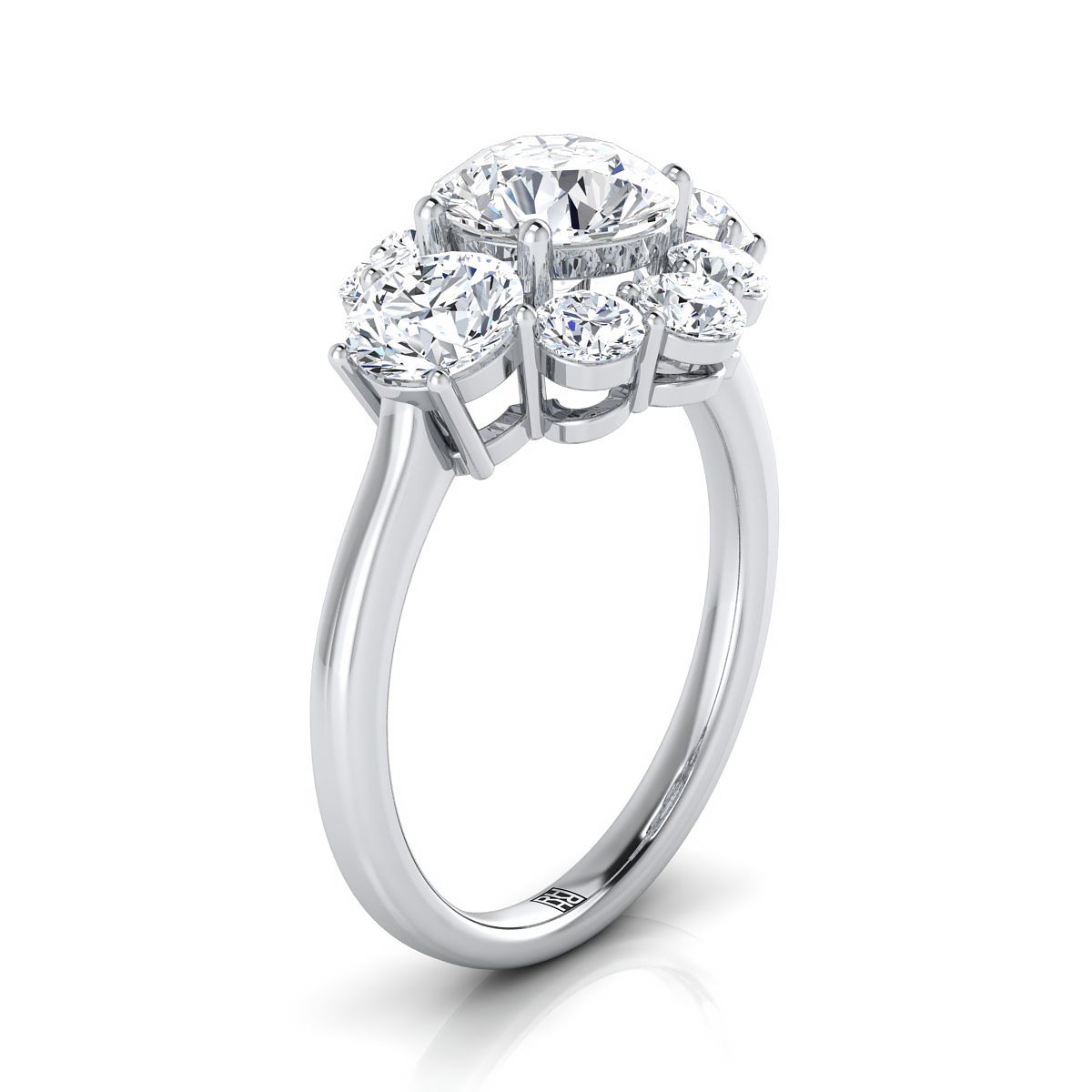 18K White Gold Round Brilliant Modern Three Stone Blossom Diamond Engagement Ring -1-3/4ctw