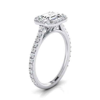 Platinum Emerald Cut Diamond Horizontal Fancy East West Halo Engagement Ring -1/2ctw