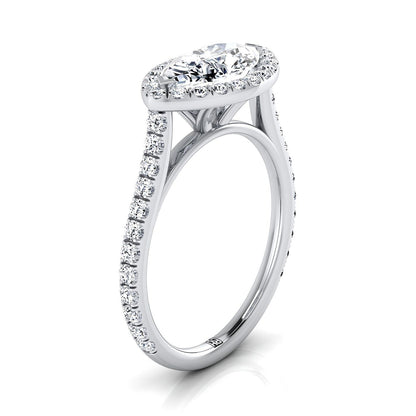 14K White Gold Marquise  Diamond Horizontal Fancy East West Halo Engagement Ring -1/2ctw