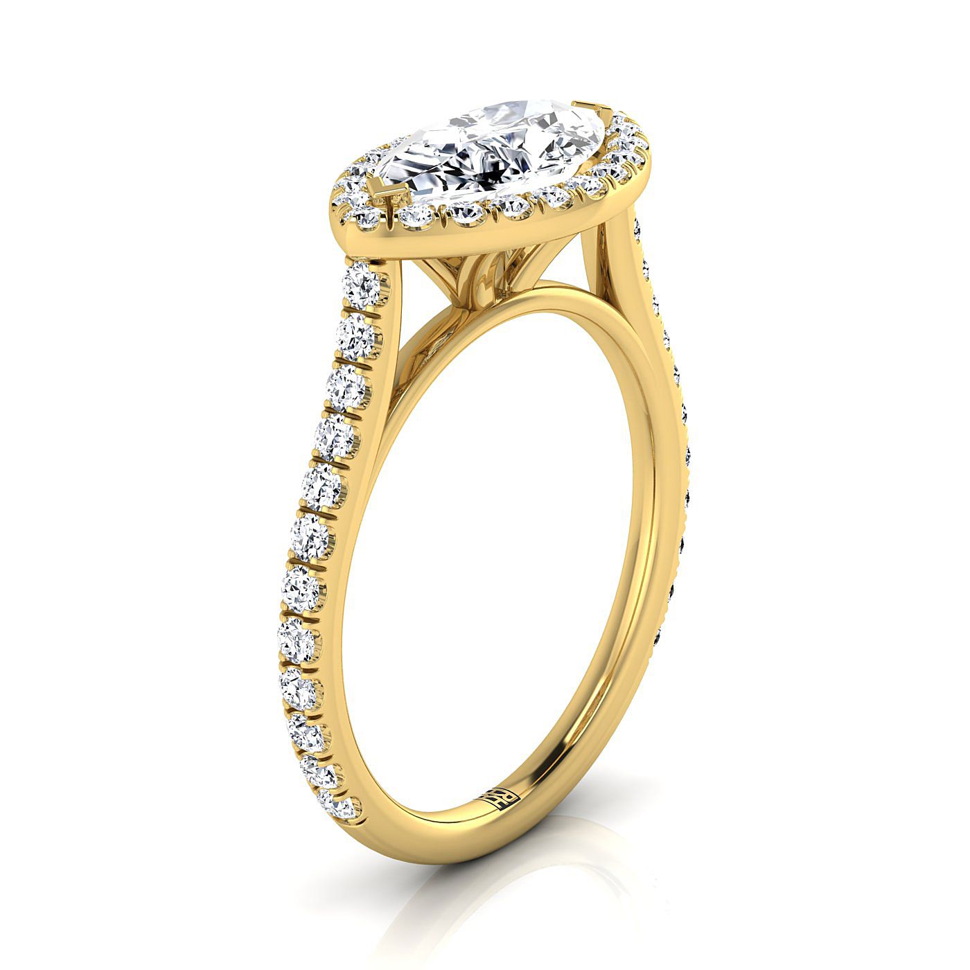 14K Yellow Gold Marquise  Diamond Horizontal Fancy East West Halo Engagement Ring -1/2ctw