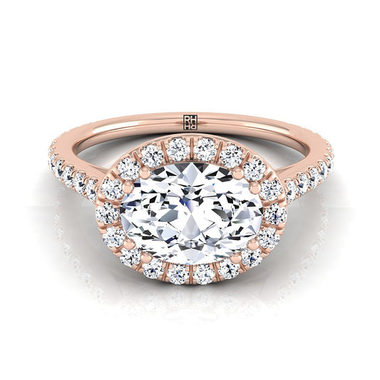 14K Rose Gold Oval Diamond Horizontal Fancy East West Halo Engagement Ring -1/2ctw