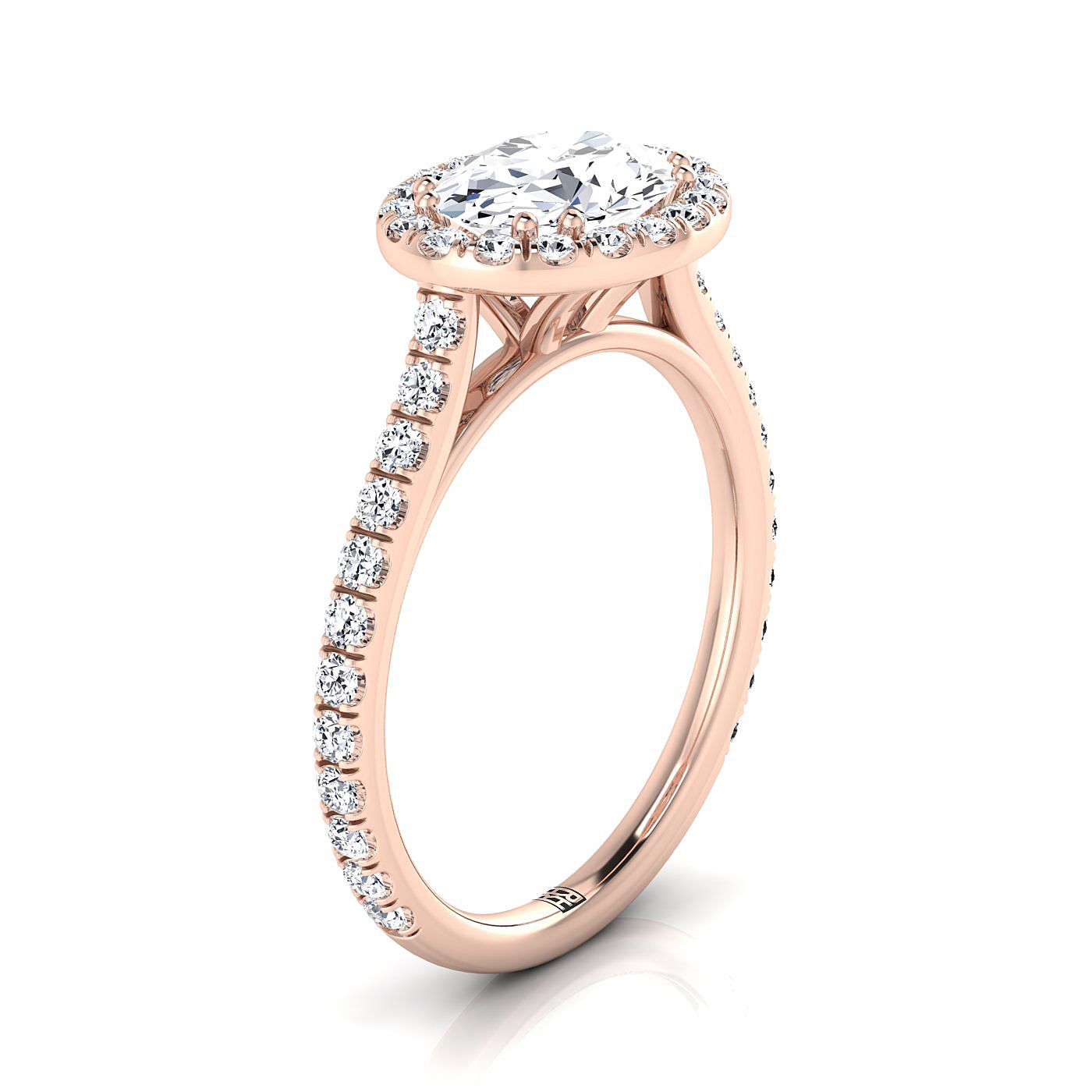 14K Rose Gold Oval Pink Sapphire Horizontal Fancy East West Diamond Halo Engagement Ring -1/2ctw