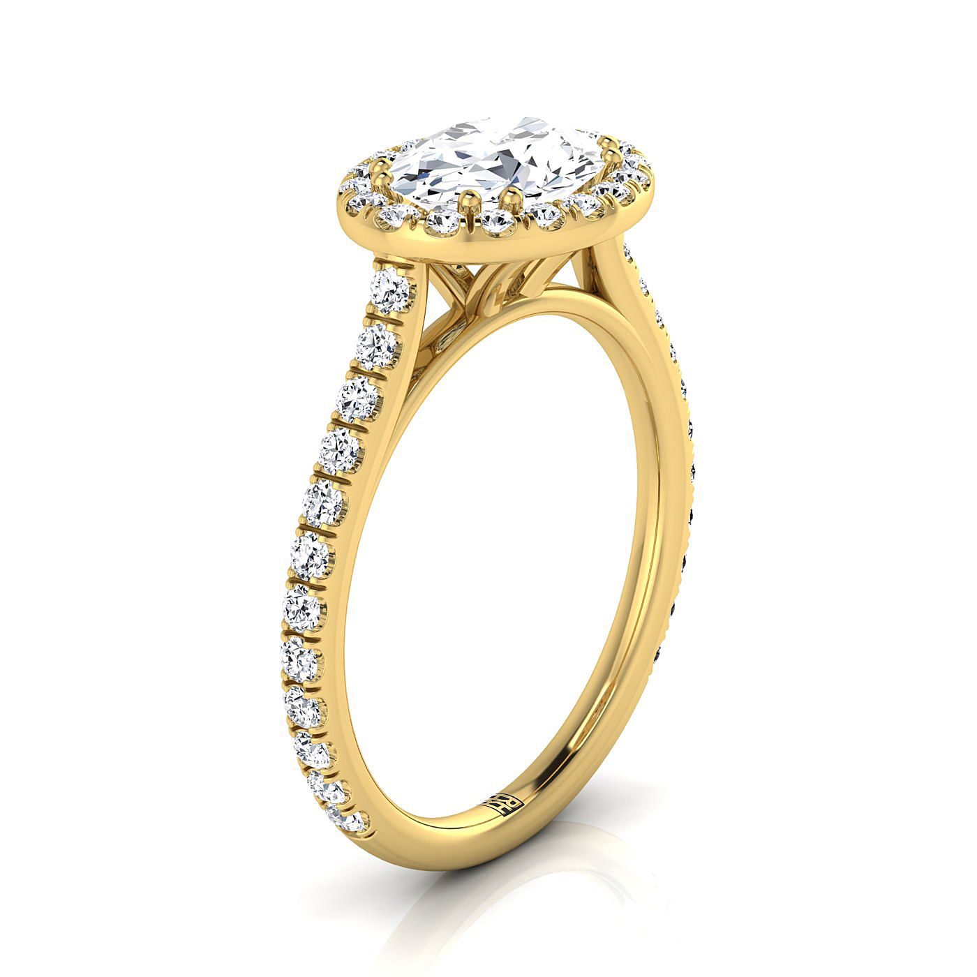 14K Yellow Gold Oval Diamond Horizontal Fancy East West Halo Engagement Ring -1/2ctw