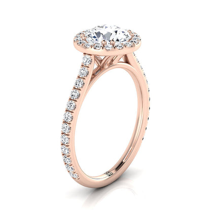 14K Rose Gold Round Brilliant Aquamarine Horizontal Fancy East West Diamond Halo Engagement Ring -1/2ctw