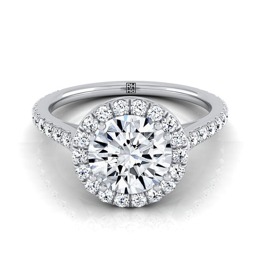 Platinum Round Brilliant Diamond Horizontal Fancy East West Halo Engagement Ring -1/2ctw