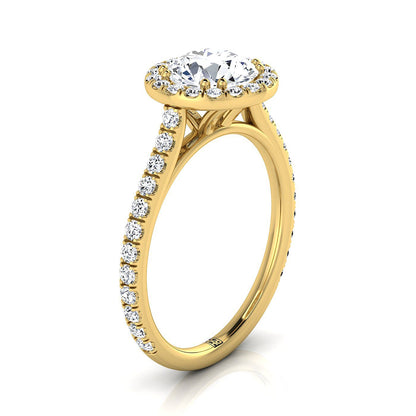 18K Yellow Gold Round Brilliant Swiss Blue Topaz Horizontal Fancy East West Diamond Halo Engagement Ring -1/2ctw