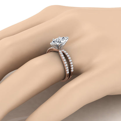 14K Rose Gold Marquise  Diamond Two Row Pavé Split Shank Engagement Ring -1/3ctw