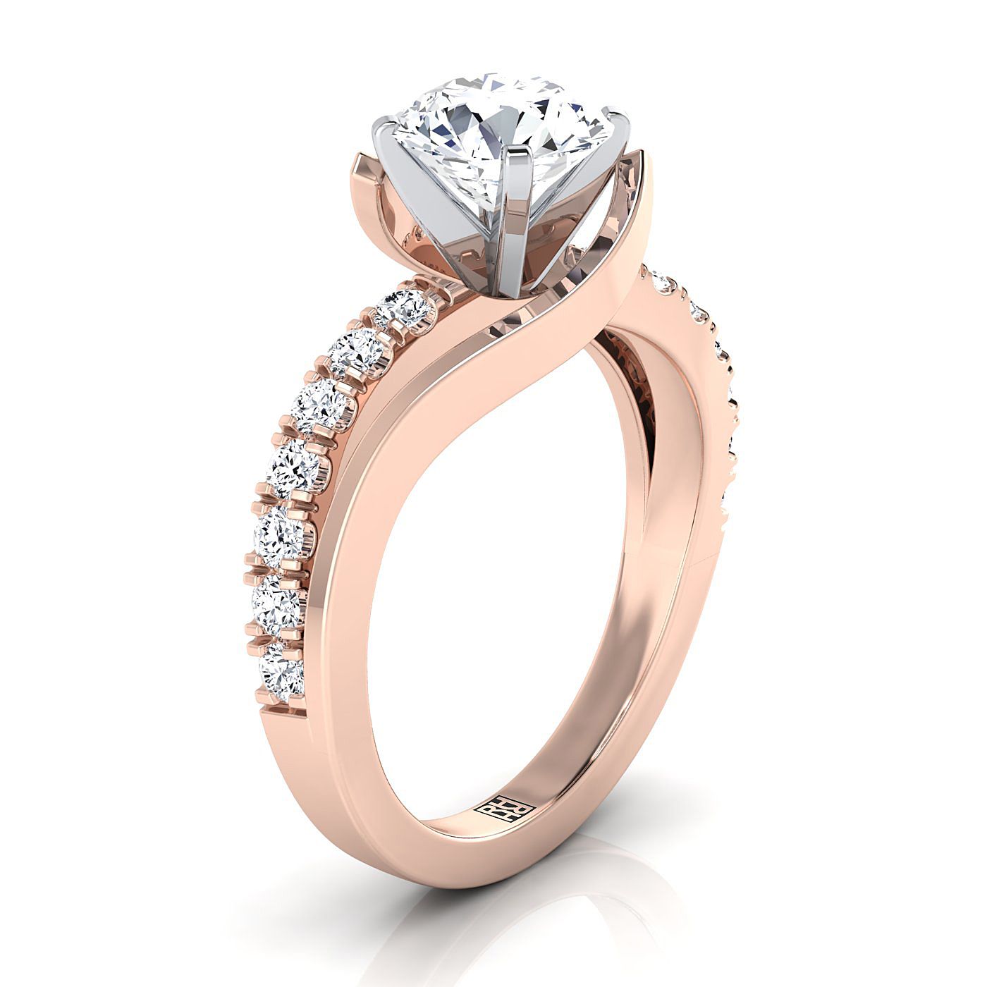 14K Rose Gold Round Brilliant Unique Bypass Diamond Pave Swirl Engagement Ring -3/8ctw