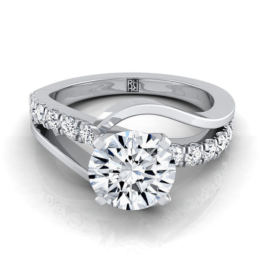 Platinum Round Brilliant Unique Bypass Diamond Pave Swirl Engagement Ring -3/8ctw