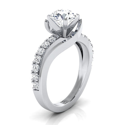 14K White Gold Round Brilliant Unique Bypass Diamond Pave Swirl Engagement Ring -3/8ctw