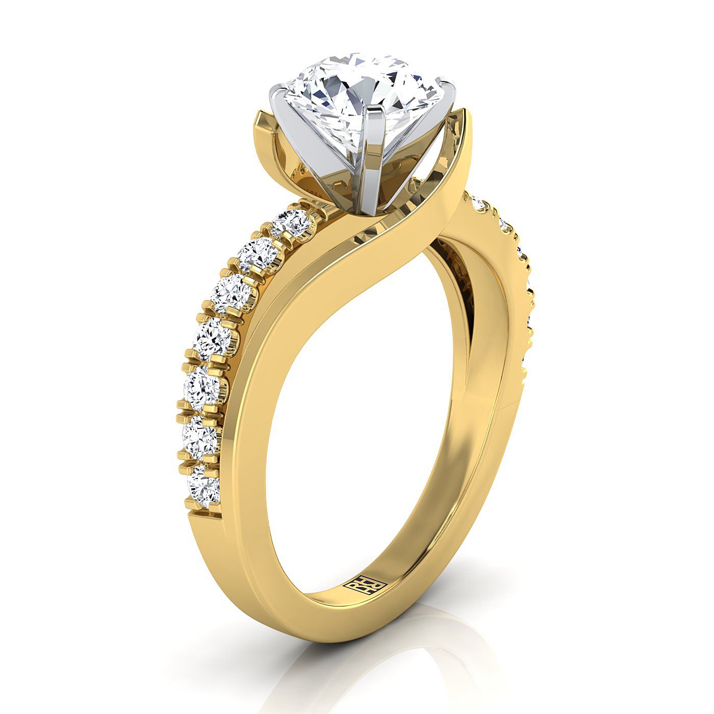 14K Yellow Gold Round Brilliant Unique Bypass Diamond Pave Swirl Engagement Ring -3/8ctw