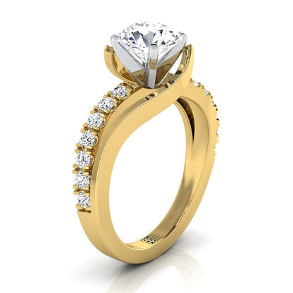 14K Yellow Gold Round Brilliant Unique Bypass Diamond Pave Swirl Engagement Ring -3/8ctw