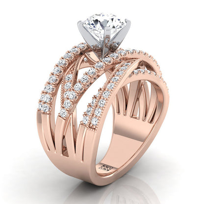 14K Rose Gold Round Brilliant Customized Multi Diamond Row Diamond Engagement Ring -7/8ctw
