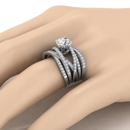 18K White Gold Round Brilliant Customized Multi Diamond Row Diamond Engagement Ring -7/8ctw