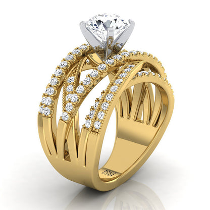 14K Yellow Gold Round Brilliant Customized Multi Diamond Row Diamond Engagement Ring -7/8ctw