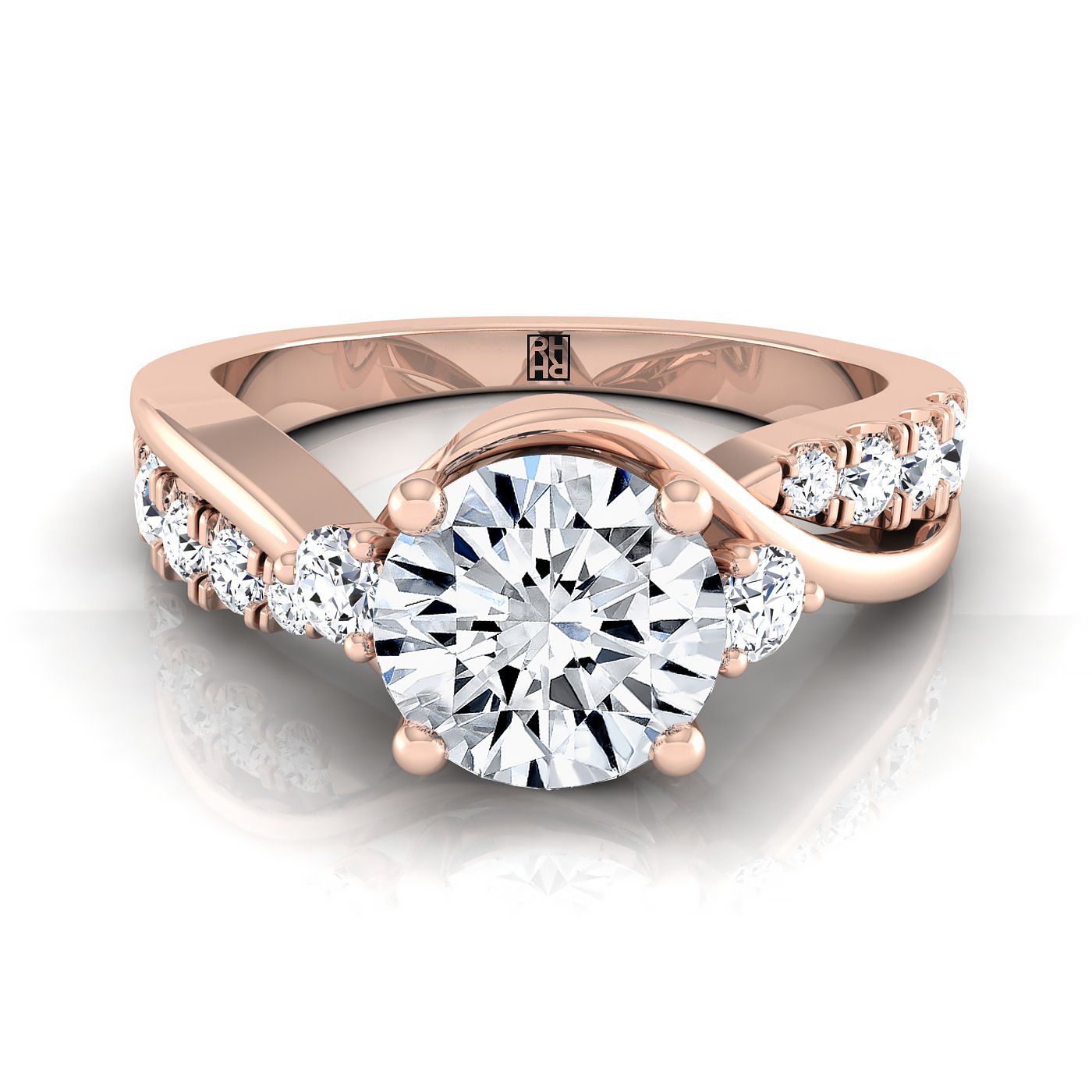 14K Rose Gold Round Brilliant Diamond Inspired Twist on a Classic Three Stone Engagement Ring -3/8ctw