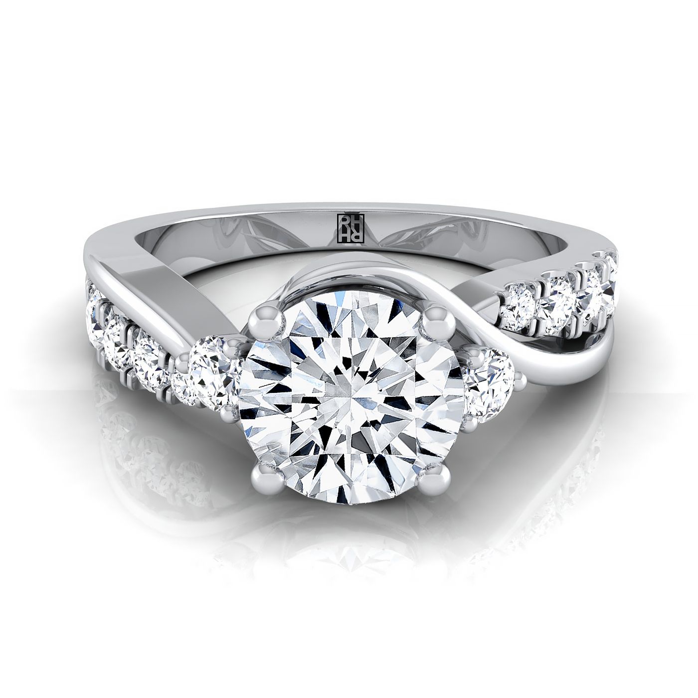 14K White Gold Round Brilliant Diamond Inspired Twist on a Classic Three Stone Engagement Ring -3/8ctw