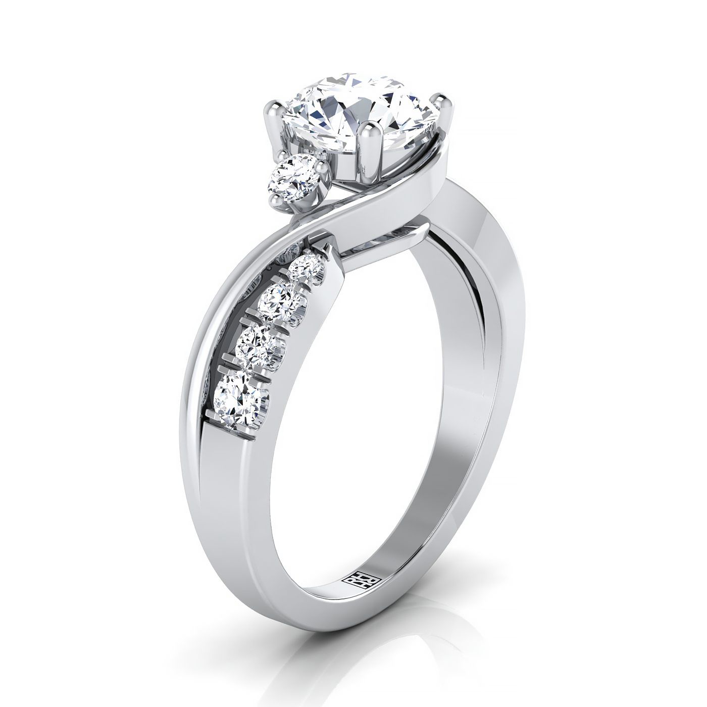 Platinum Round Brilliant Diamond Inspired Twist on a Classic Three Stone Engagement Ring -3/8ctw