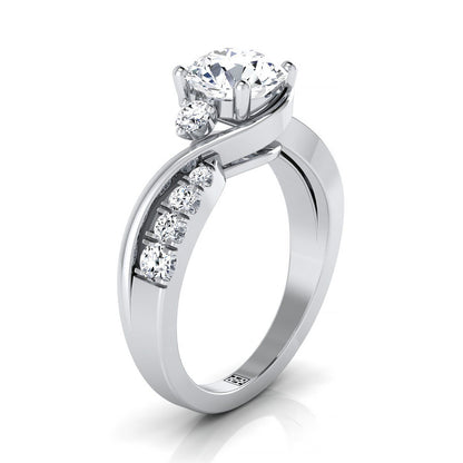 18K White Gold Round Brilliant Diamond Inspired Twist on a Classic Three Stone Engagement Ring -3/8ctw