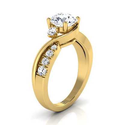 14K Yellow Gold Round Brilliant Diamond Inspired Twist on a Classic Three Stone Engagement Ring -3/8ctw