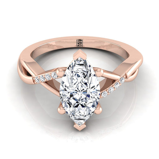 14K Rose Gold Marquise  Diamond Criss Cross Twist Engagement Ring