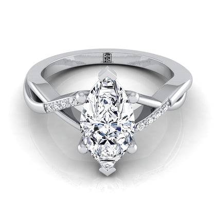 18K White Gold Marquise  Diamond Criss Cross Twist Engagement Ring