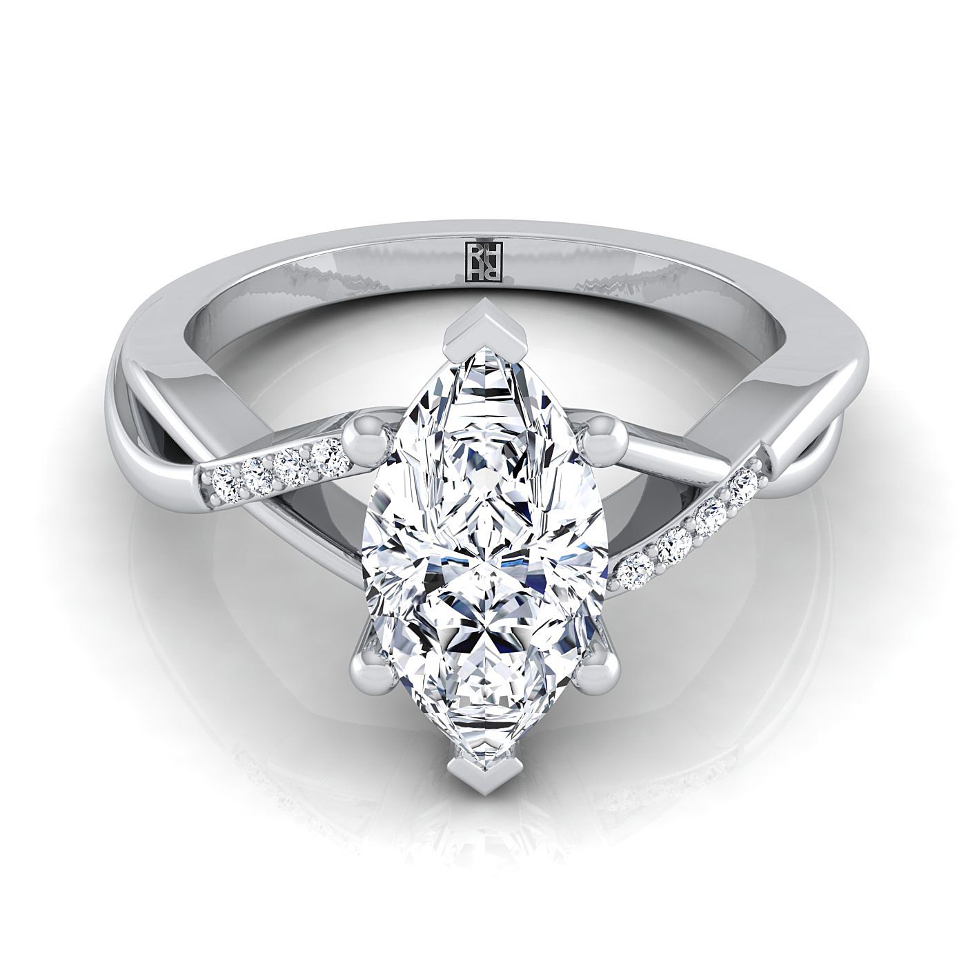 14K White Gold Marquise  Diamond Criss Cross Twist Engagement Ring