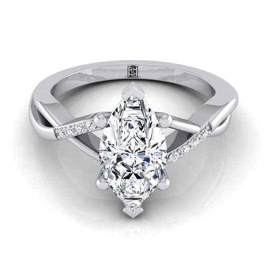 14K White Gold Marquise  Diamond Criss Cross Twist Engagement Ring