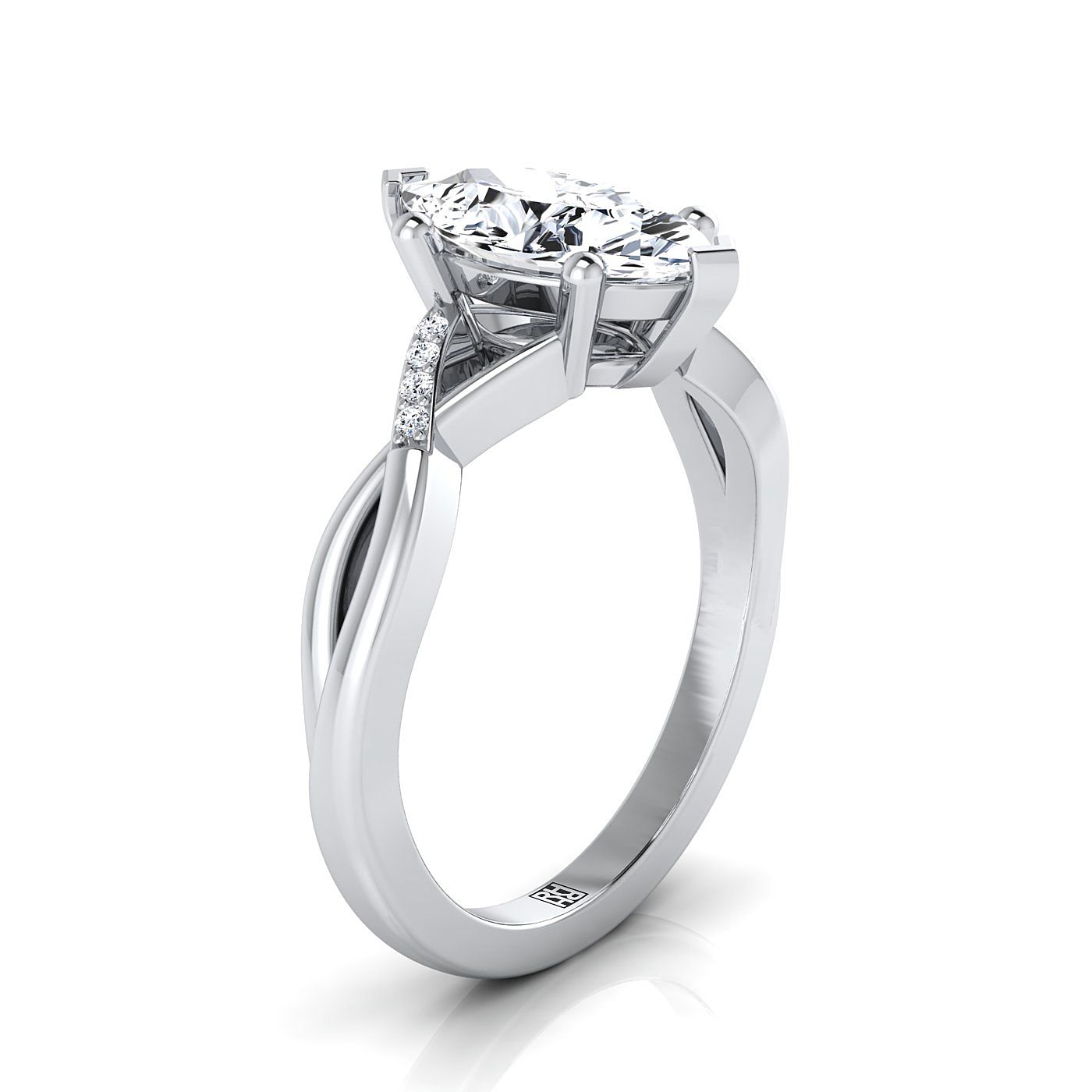 18K White Gold Marquise  Diamond Criss Cross Twist Engagement Ring