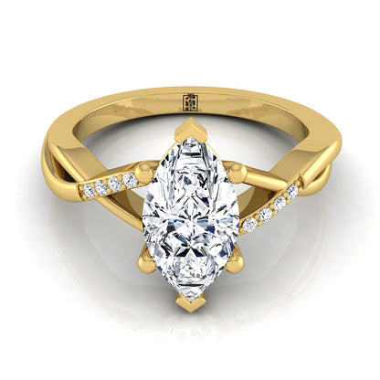 18K Yellow Gold Marquise  Diamond Criss Cross Twist Engagement Ring