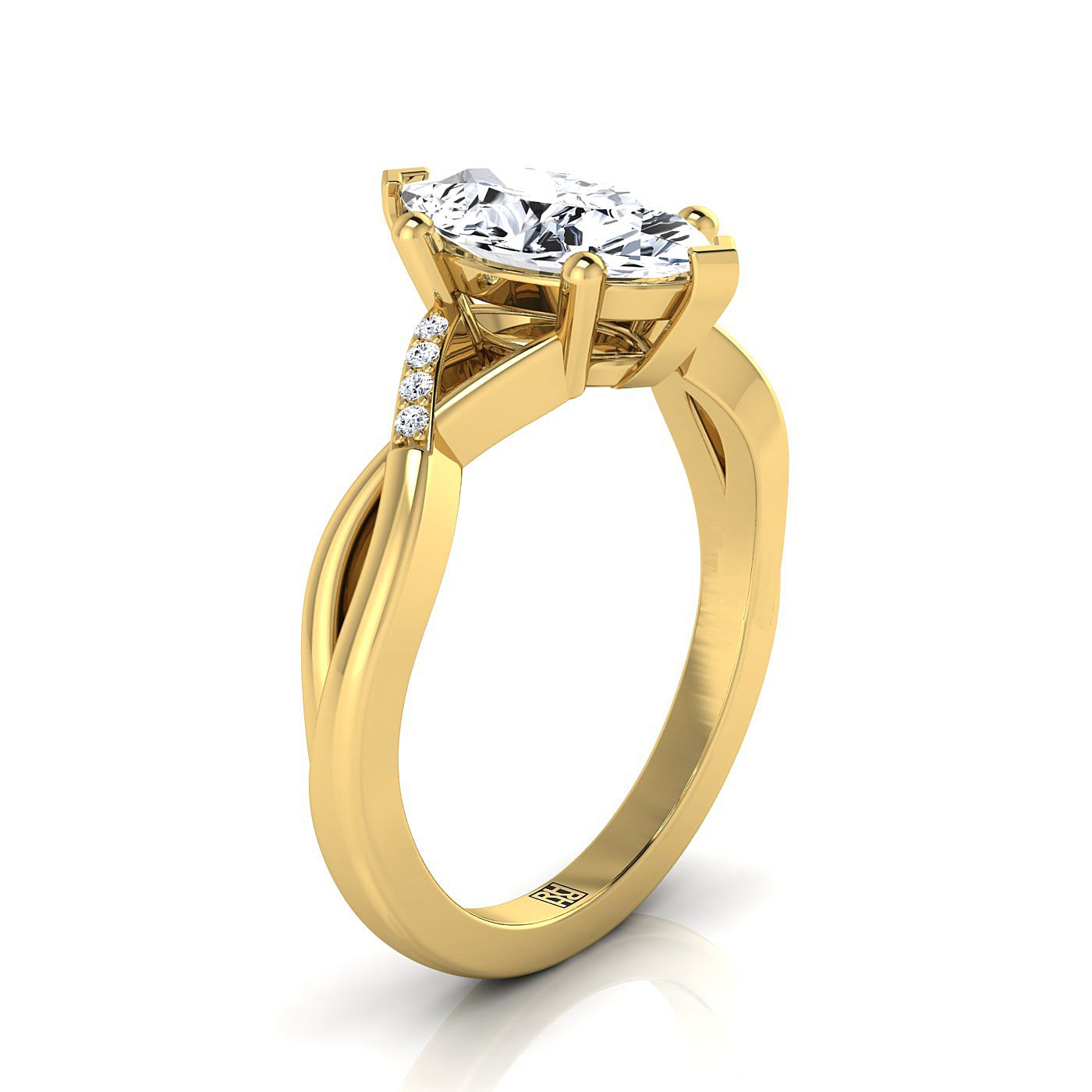 14K Yellow Gold Marquise  Diamond Criss Cross Twist Engagement Ring